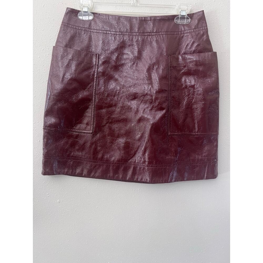 Maeve by Anthropologie Burgundy Short Skirt Sz 6 The Colette Faux Leather Emo